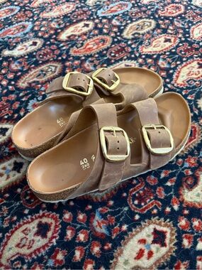 Birkenstock Leather Big Gold Buckle Arizona Sandals
